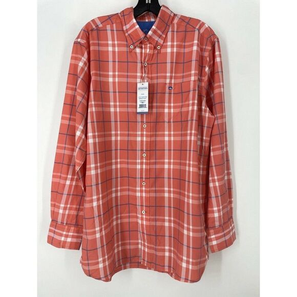Southern Tide Hybrid Sport Orange Plaid Button Front Shirt Size Medium - Picture 1 of 9